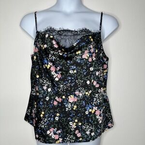 Laundry by Shelli Segal Cami Top Size XL Black Floral Lace Cowl Neck